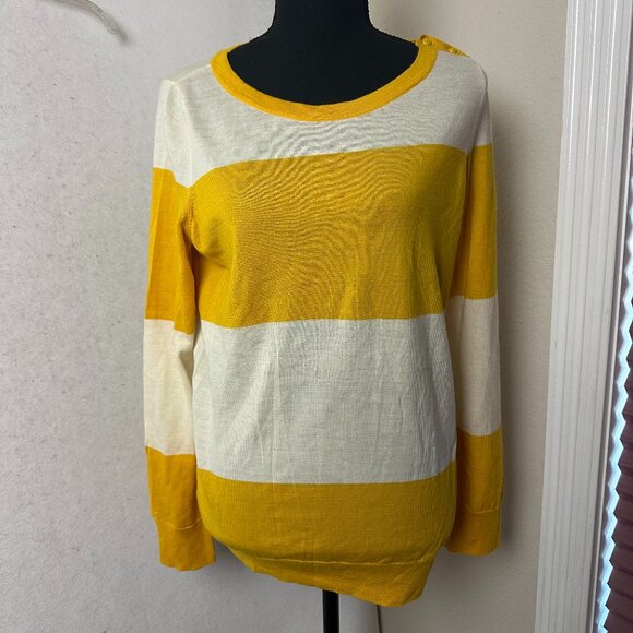 Banana Republic 100% Pure Merino Wool Extra Fine Sweater sz L Top striped yellow - Picture 1 of 6